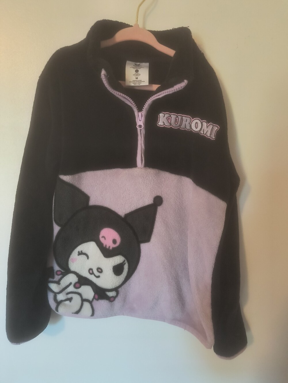 Kuromi Fleece Pullover Half-Zip - Black & Light Purple